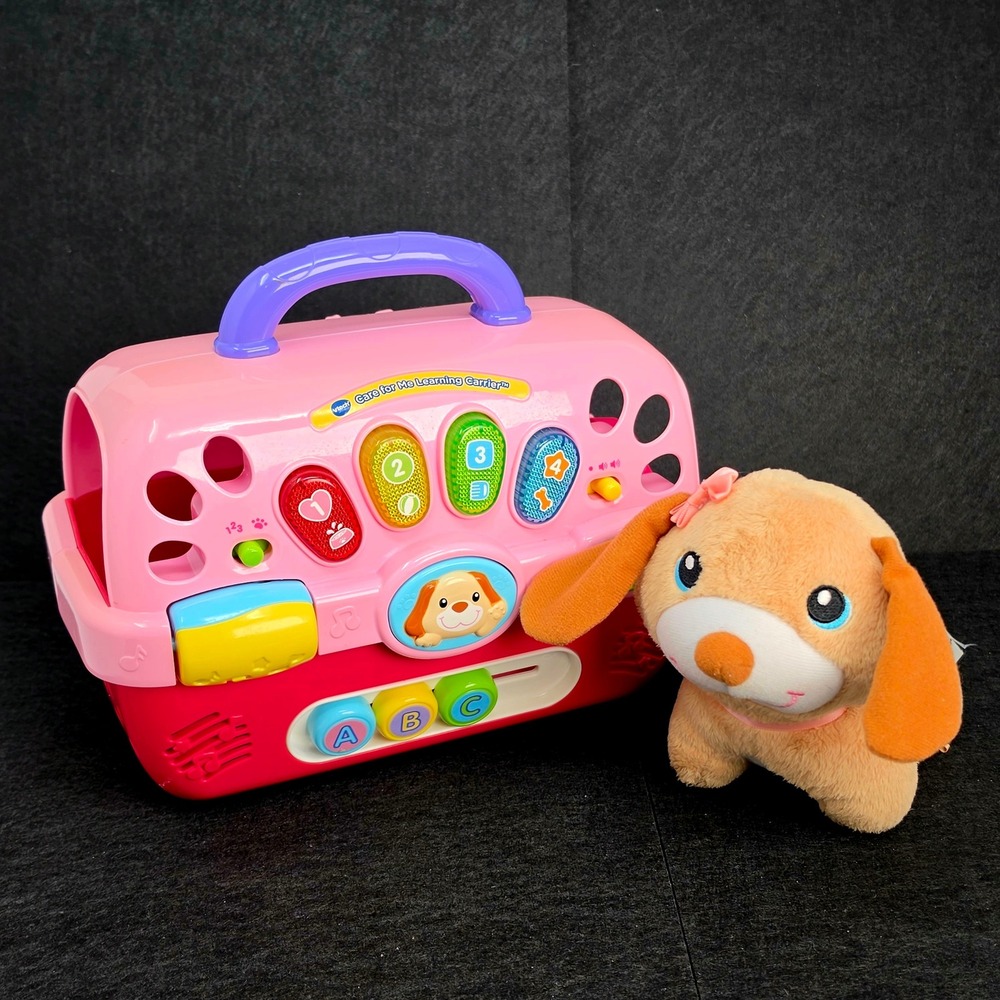 VTech Care for Me Learning Carrier Toy Pink Puppy Plush Toddler Playset WORKS